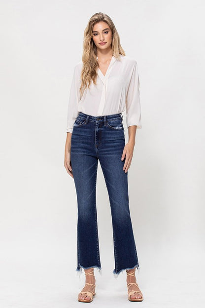 High Rise Distressed Hem Kick Flare Jeans *