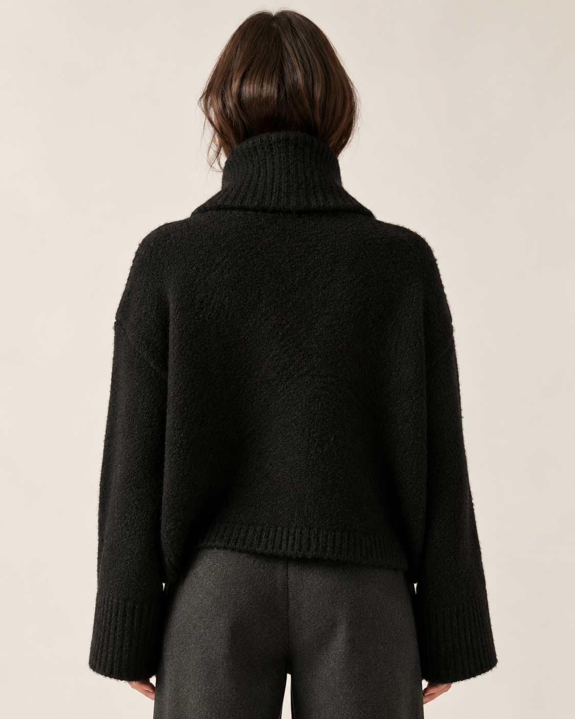 Black mountain landscape turtleneck sweater back view
