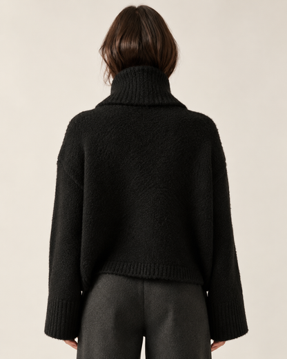 Black mountain landscape turtleneck sweater back view